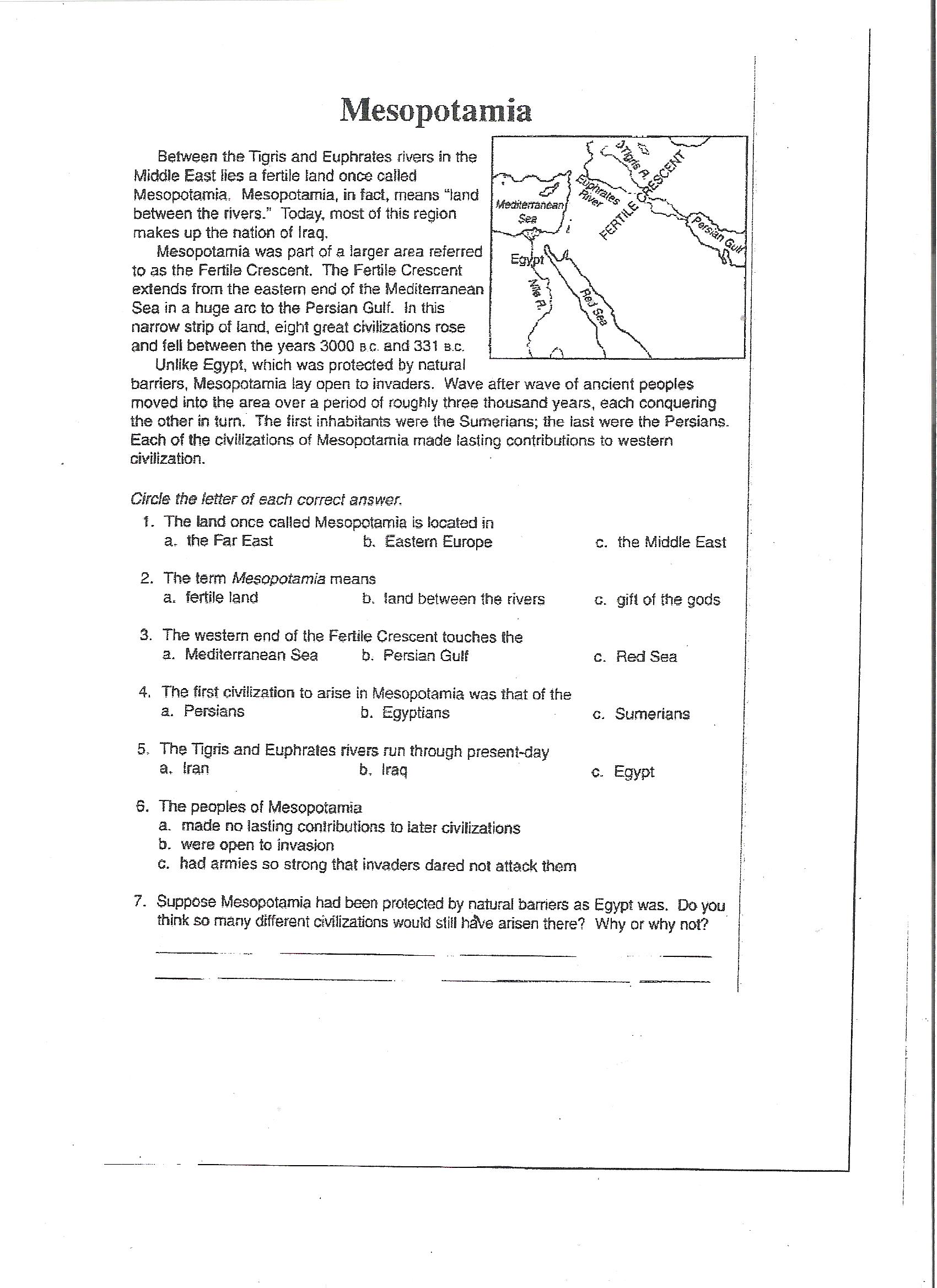 Mesopotamia Worksheets For 6th Grade