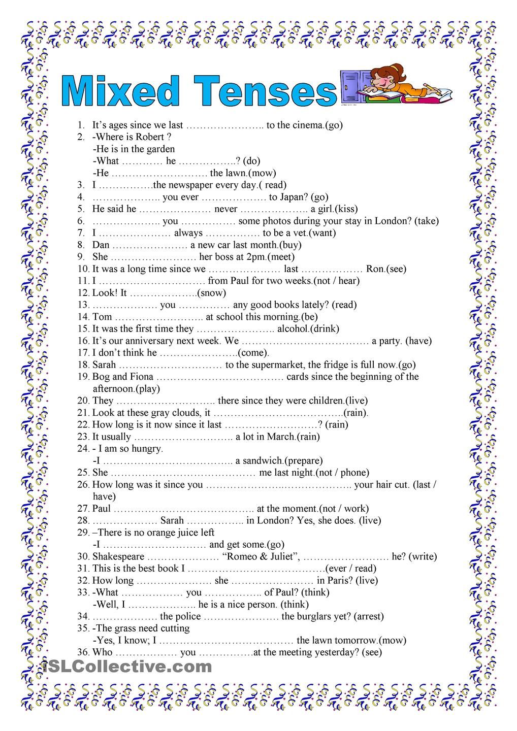Mixed Tenses, 2 Pages (key Included)