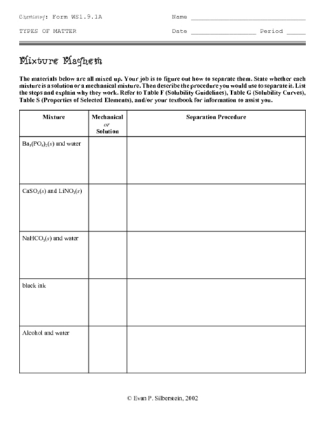 Mixtures And Solutions Worksheets  Worksheets  Rejuvenems