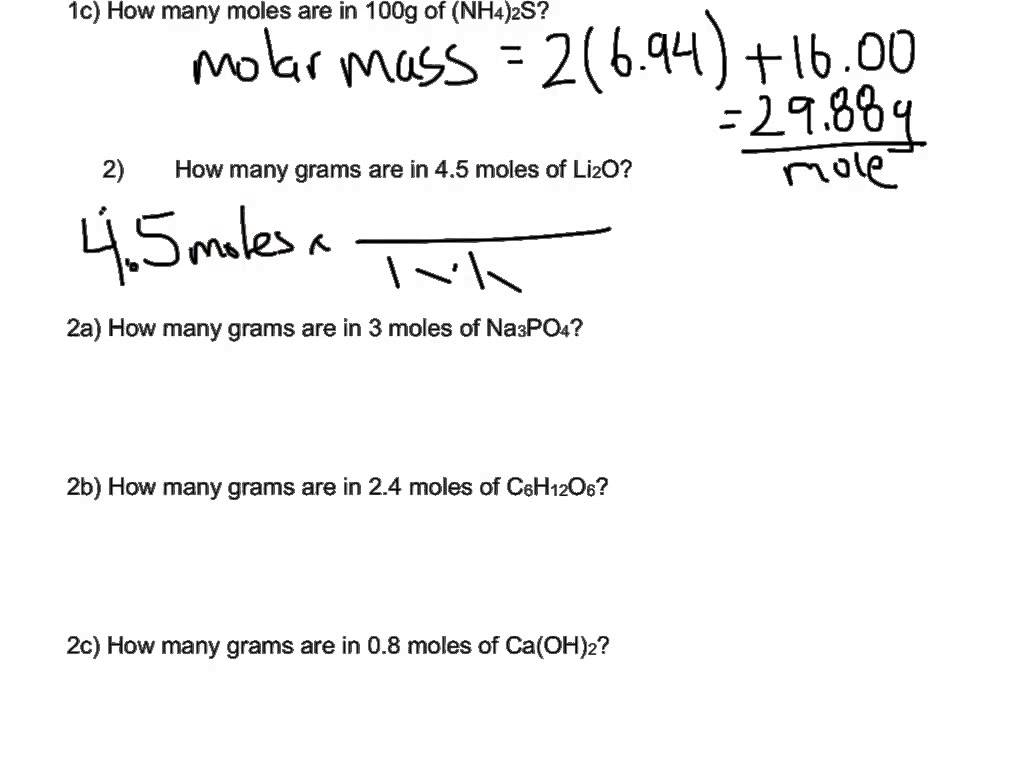 Mole Calculation Worksheet Part 2