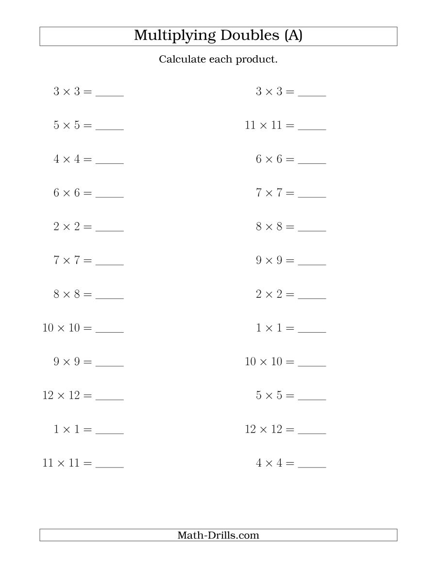 Multiplying Doubles Up To 12 By 12 (a)