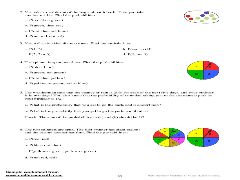 Printables Probability Worksheets 7th Grade Whelper Compound Work