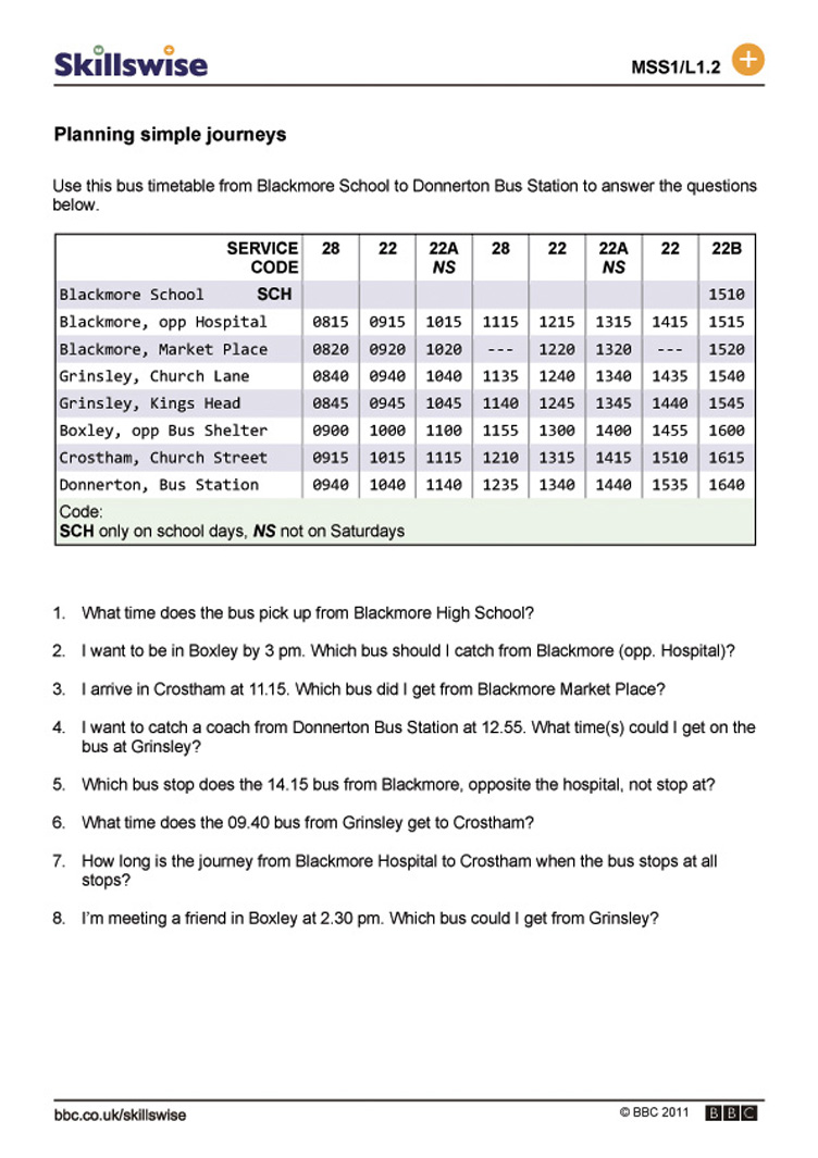 Reading A Bus Schedule Worksheet Free Worksheets For All
