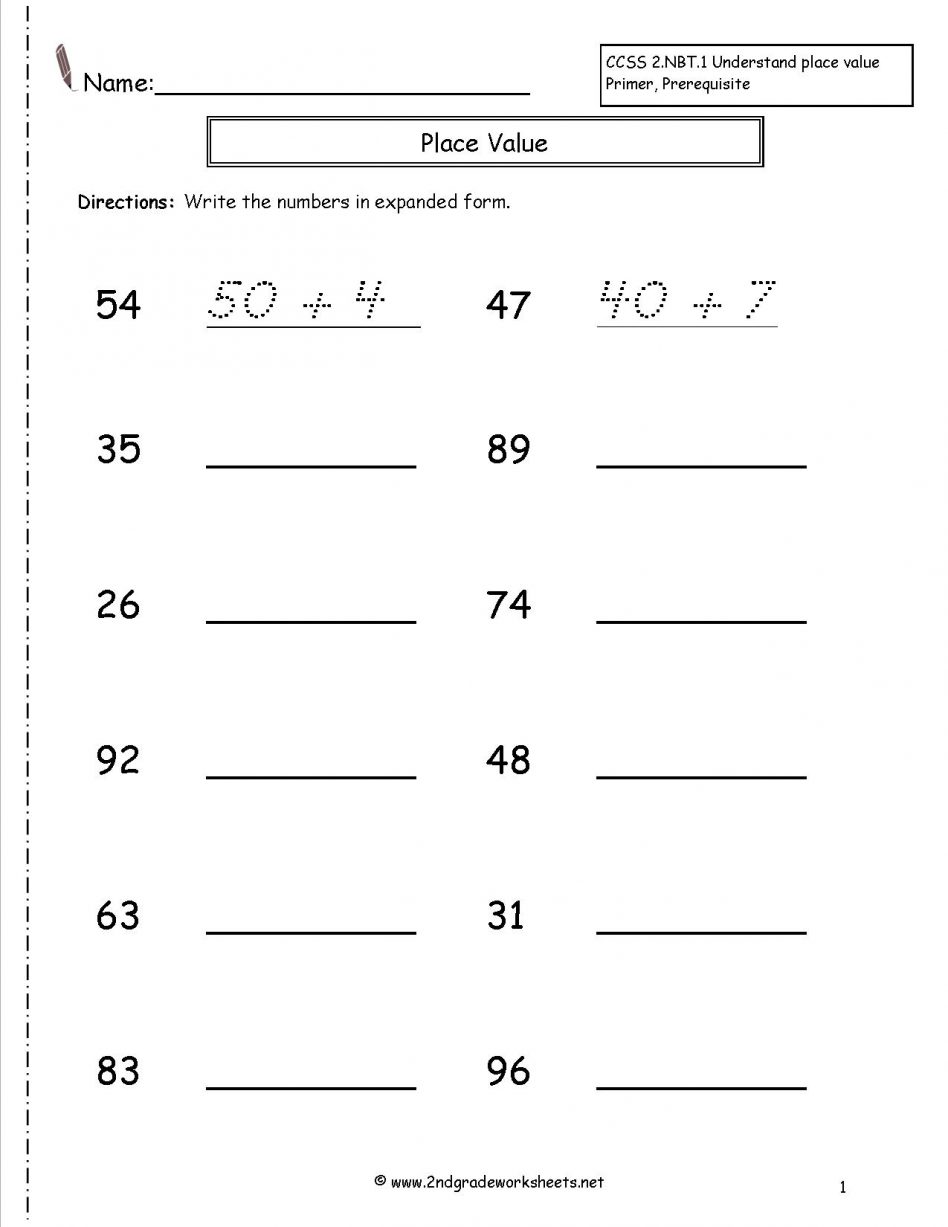 Second Grade Reading And Writing Numbers To 1000 Worksheets