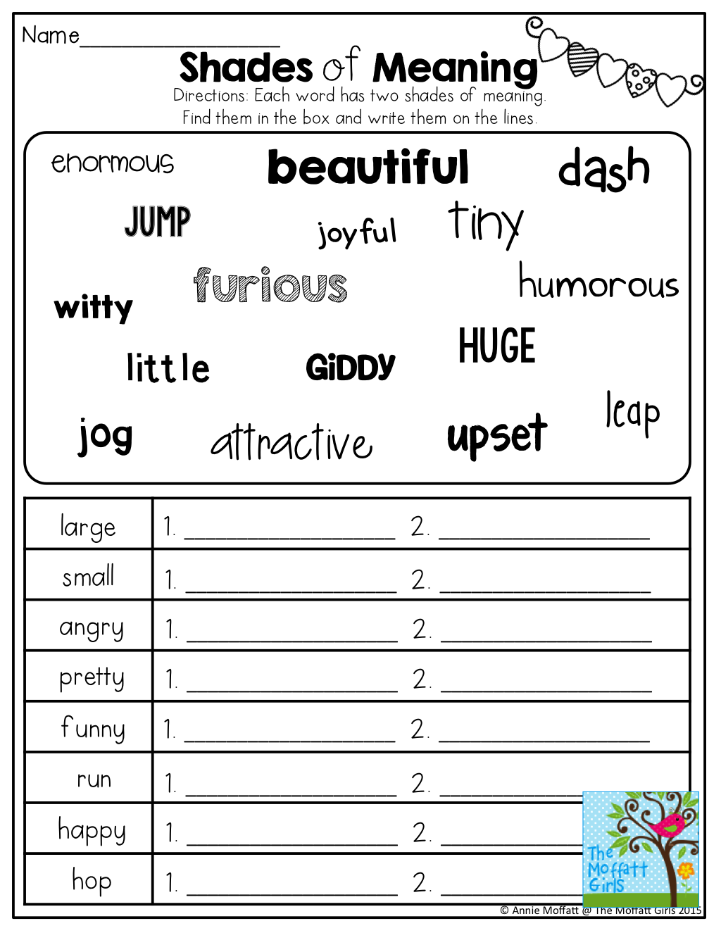 Shades Of Meaning! Tons Of Other Great Printables!