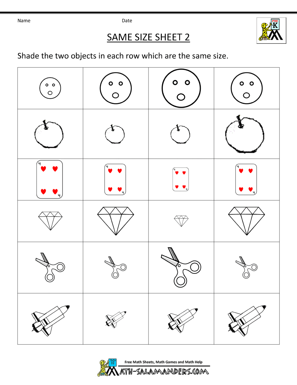 Size Worksheets