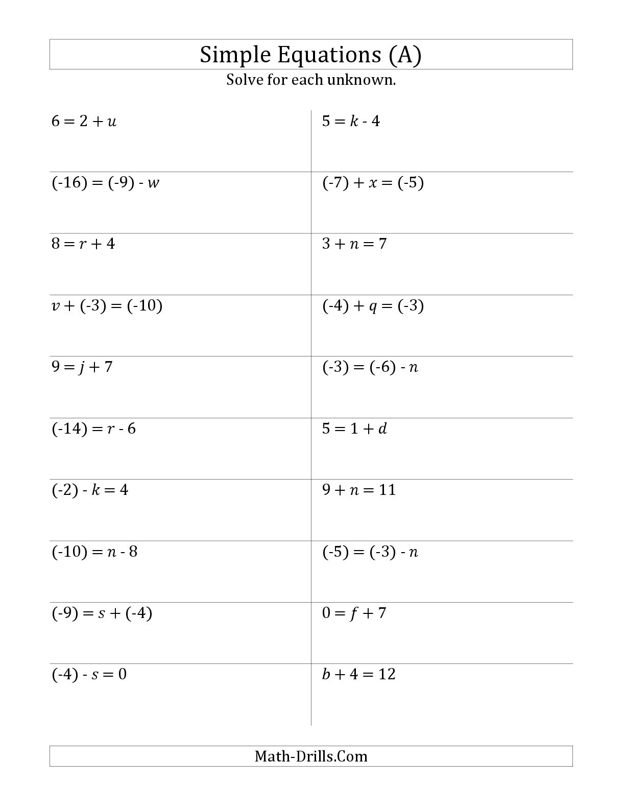 Solving 1 Step Equations Worksheet The Best Worksheets Image