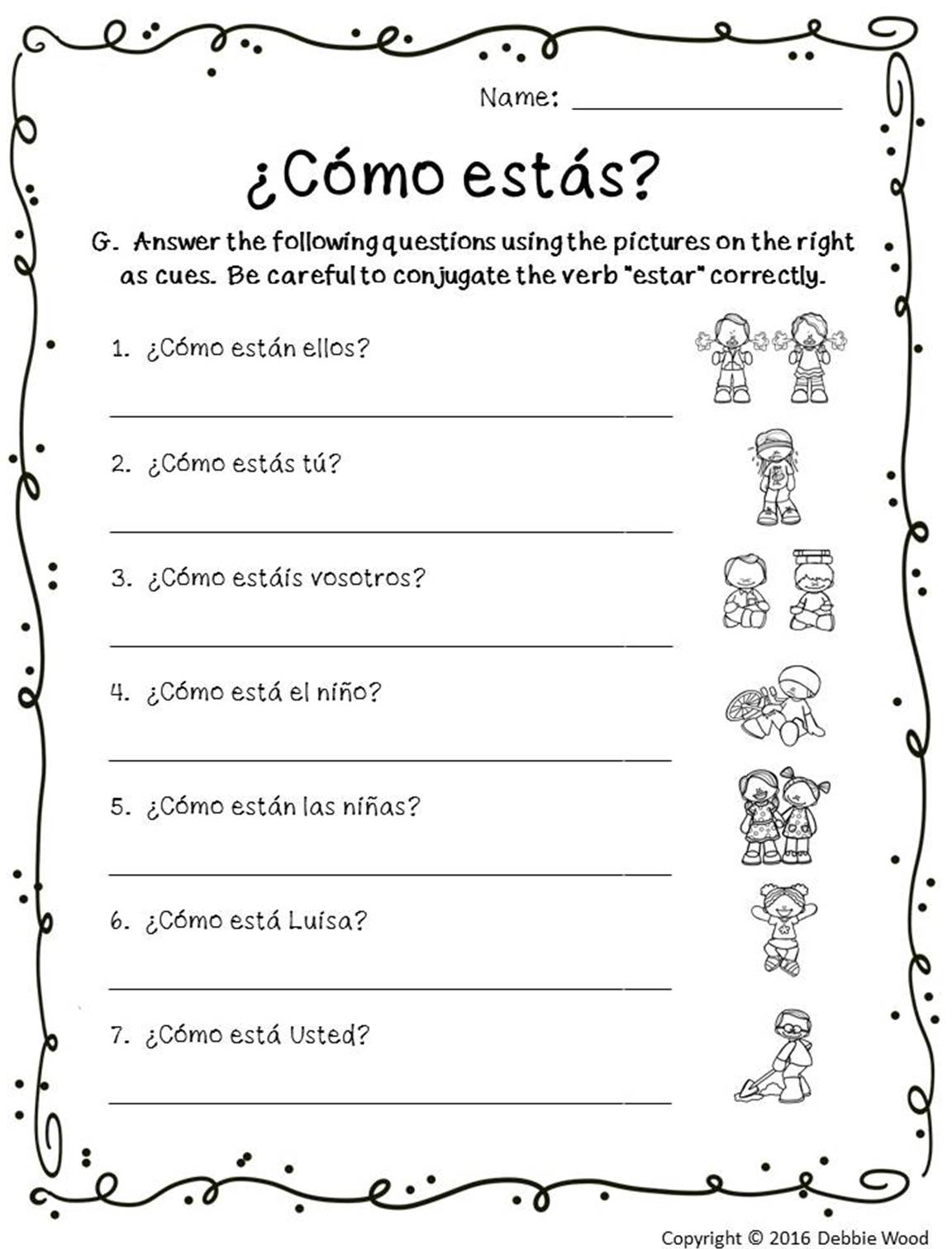 Spanish Verb Estar Posters And Worksheets  Classroom DÃ©cor