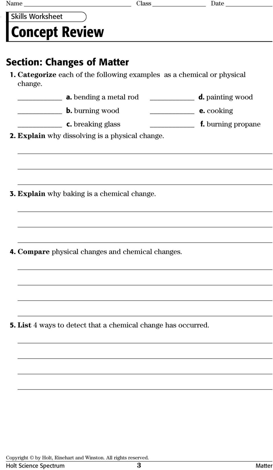 States Of Matter Worksheets For Middle School Composition Of