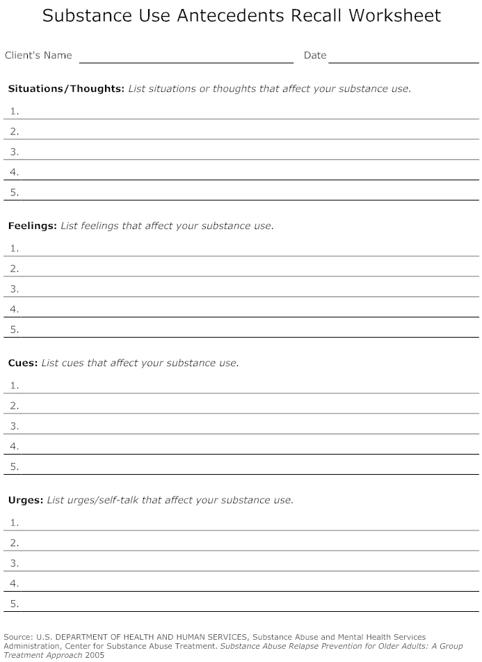 Substance Abuse Worksheets For Groups