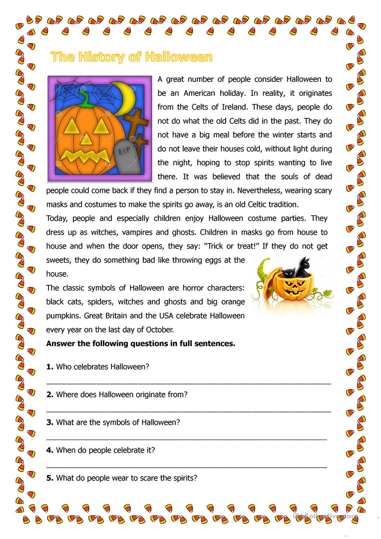 The History Of Halloween Worksheet