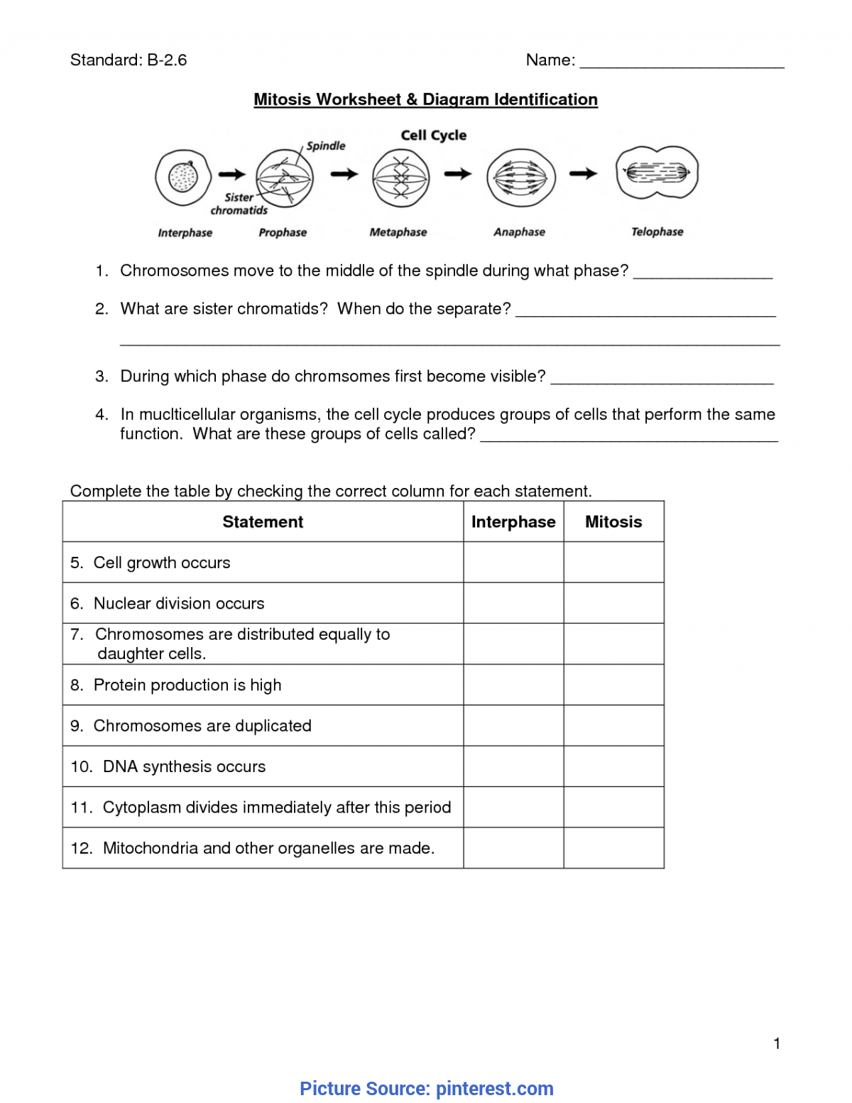 Top Life Science Worksheets High School Mitosis Worksheet