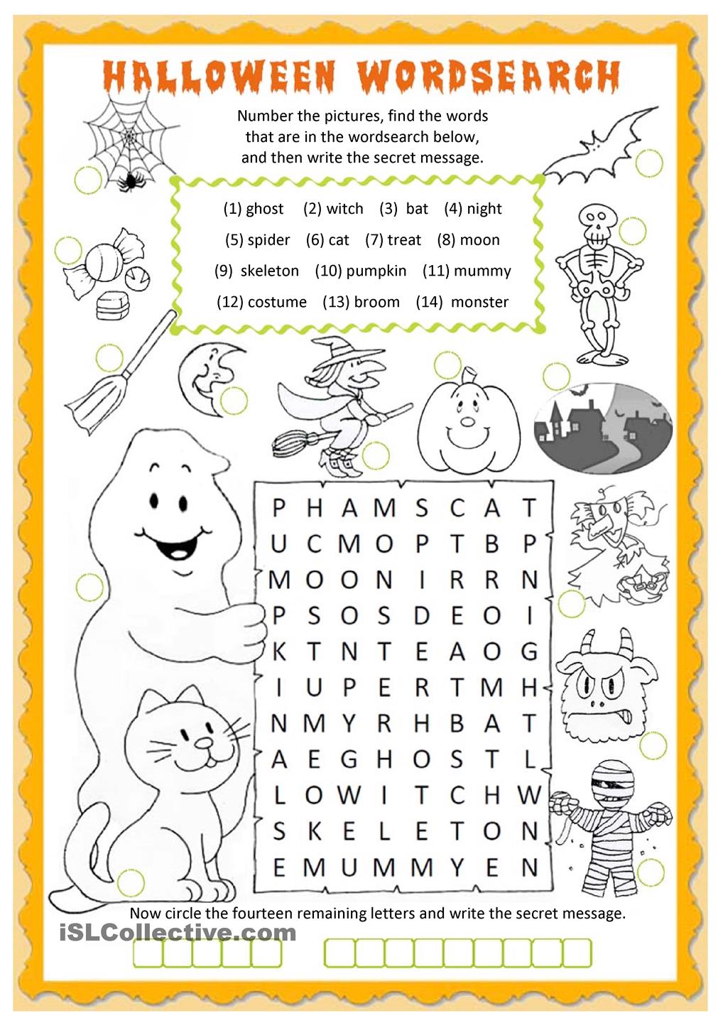 Transform Free Esl Worksheets For Grade 1 On Halloween Wordsearch