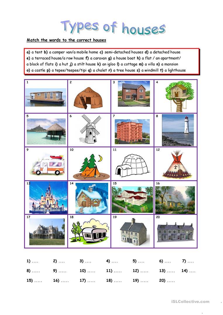 Types Of Houses Worksheet