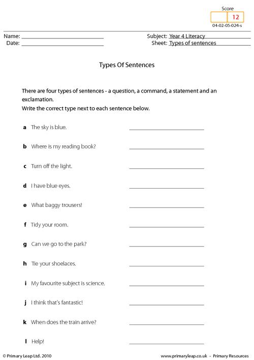 Types Of Sentences Worksheets The Best Worksheets Image Collection