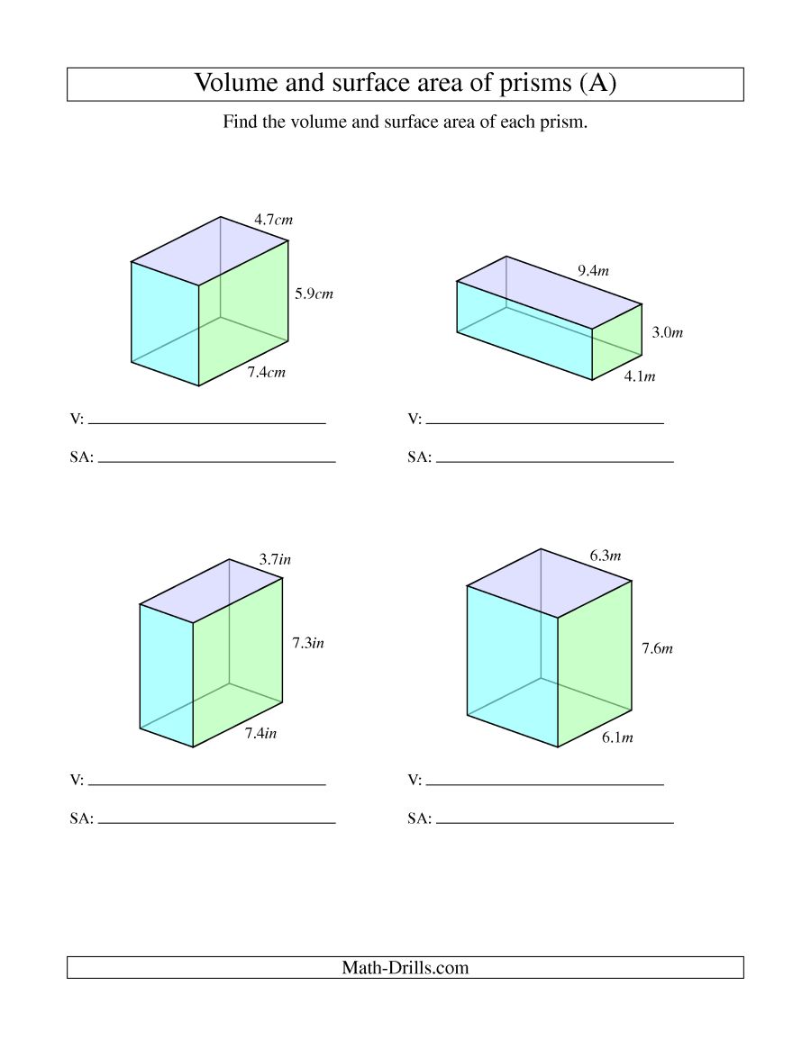 Volume And Surface Area Of Rectangular Prisms With Decimal Numbers (a)