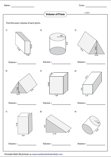 Volume Of Triangular Prisms Worksheet The Best Worksheets Image