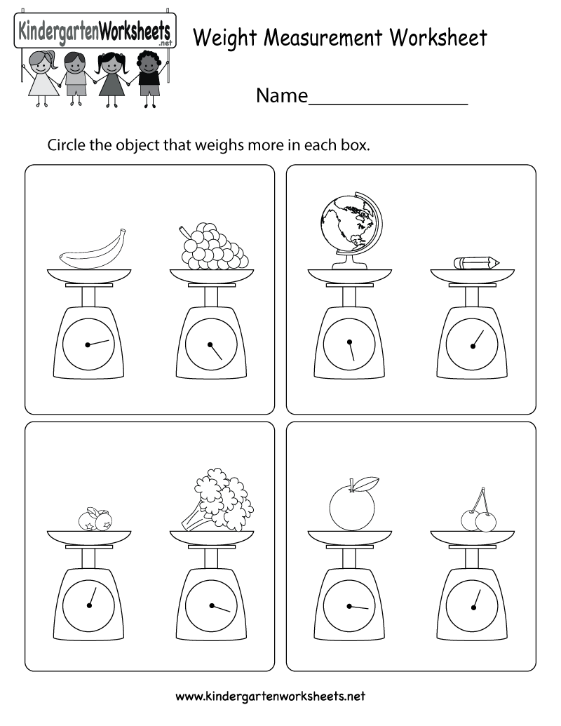 Weight Measurement Worksheet Printable For Kindergarten Measuring