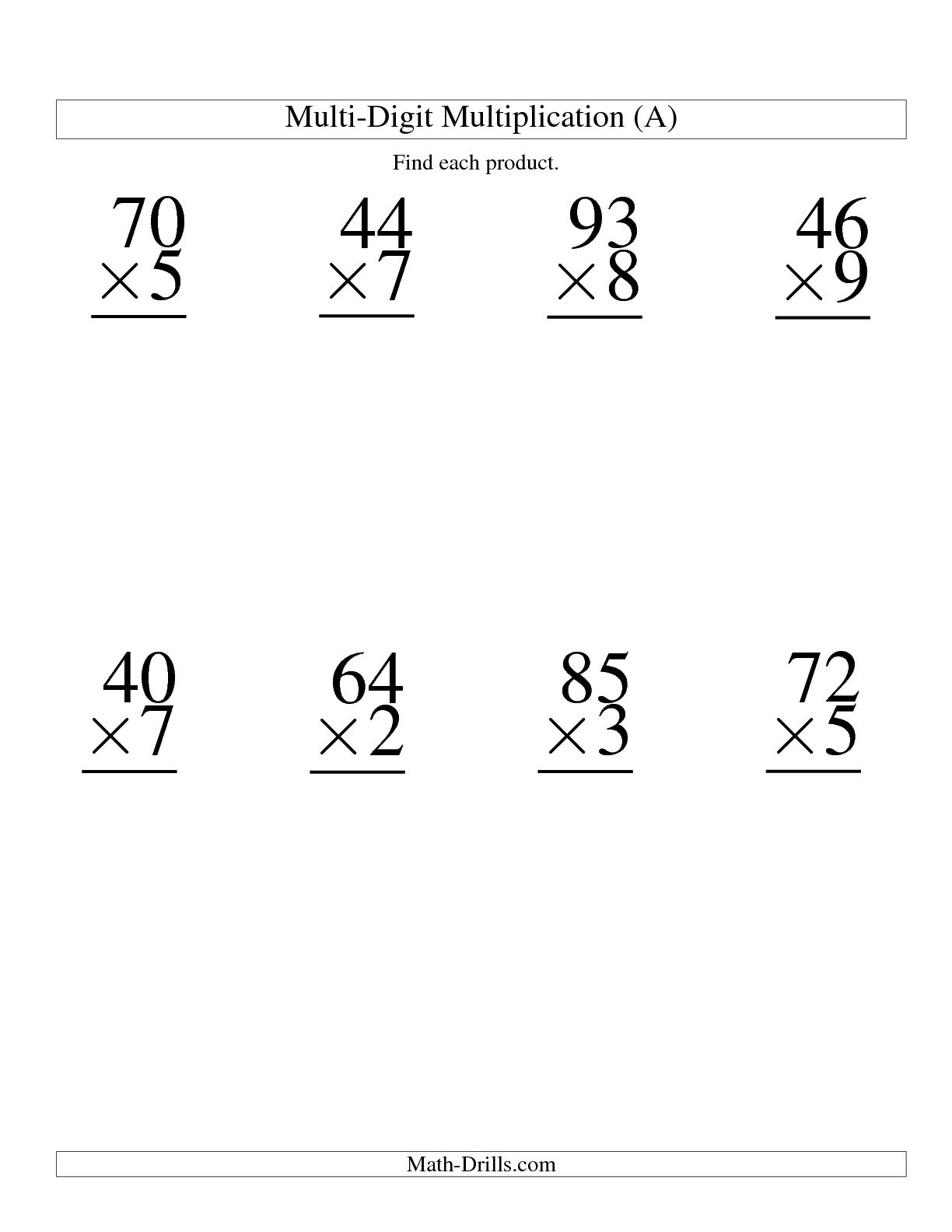 Worksheet  Free Printable 2 Digit By 1 Digit Multiplication
