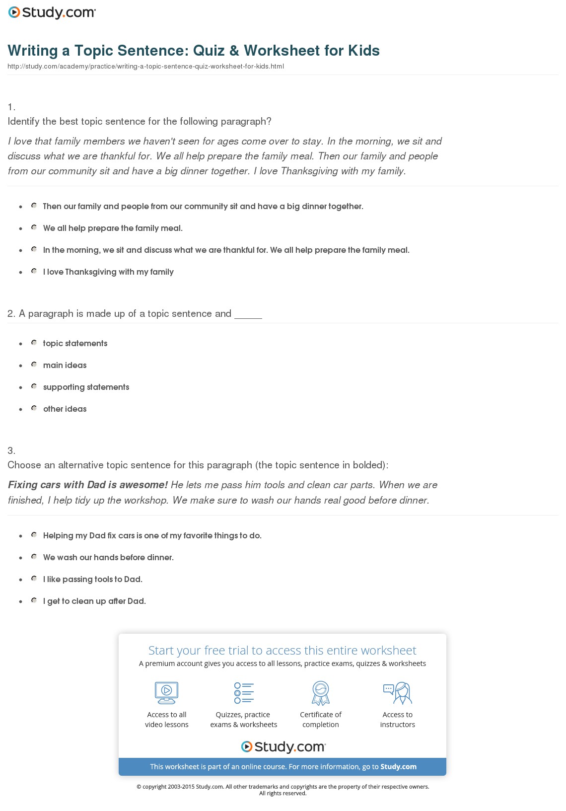Worksheet  Writing Topic Sentences Worksheets  Grass Fedjp