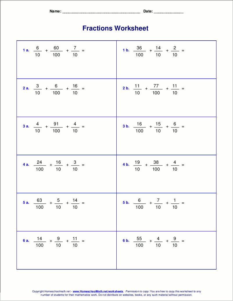 Worksheets For Fraction Addition Add Simple Algebraic Fractions