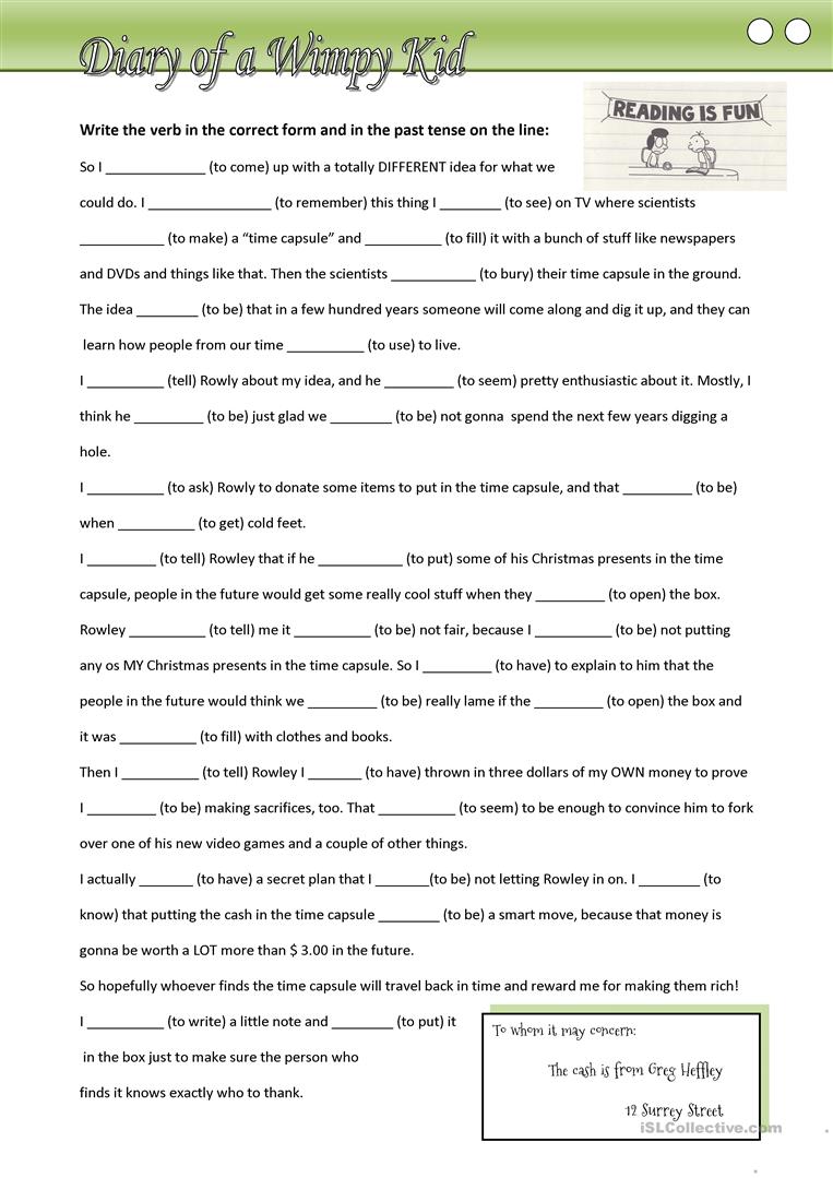 11 Free Esl Wimpy Kid Worksheets