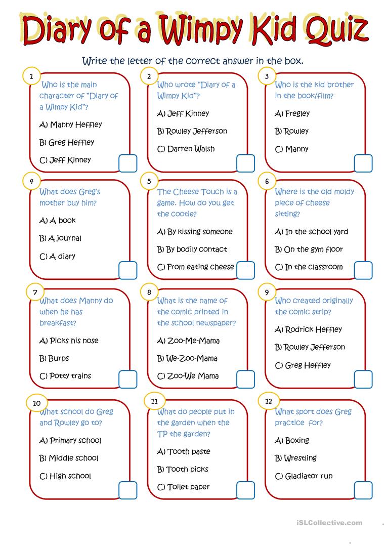 11 Free Esl Wimpy Kid Worksheets