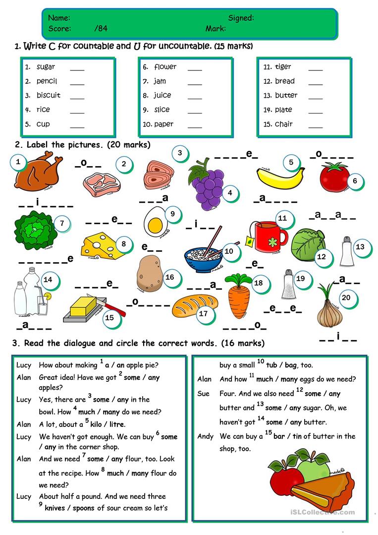 244 Free Esl Countable And Uncountable Nouns Worksheets
