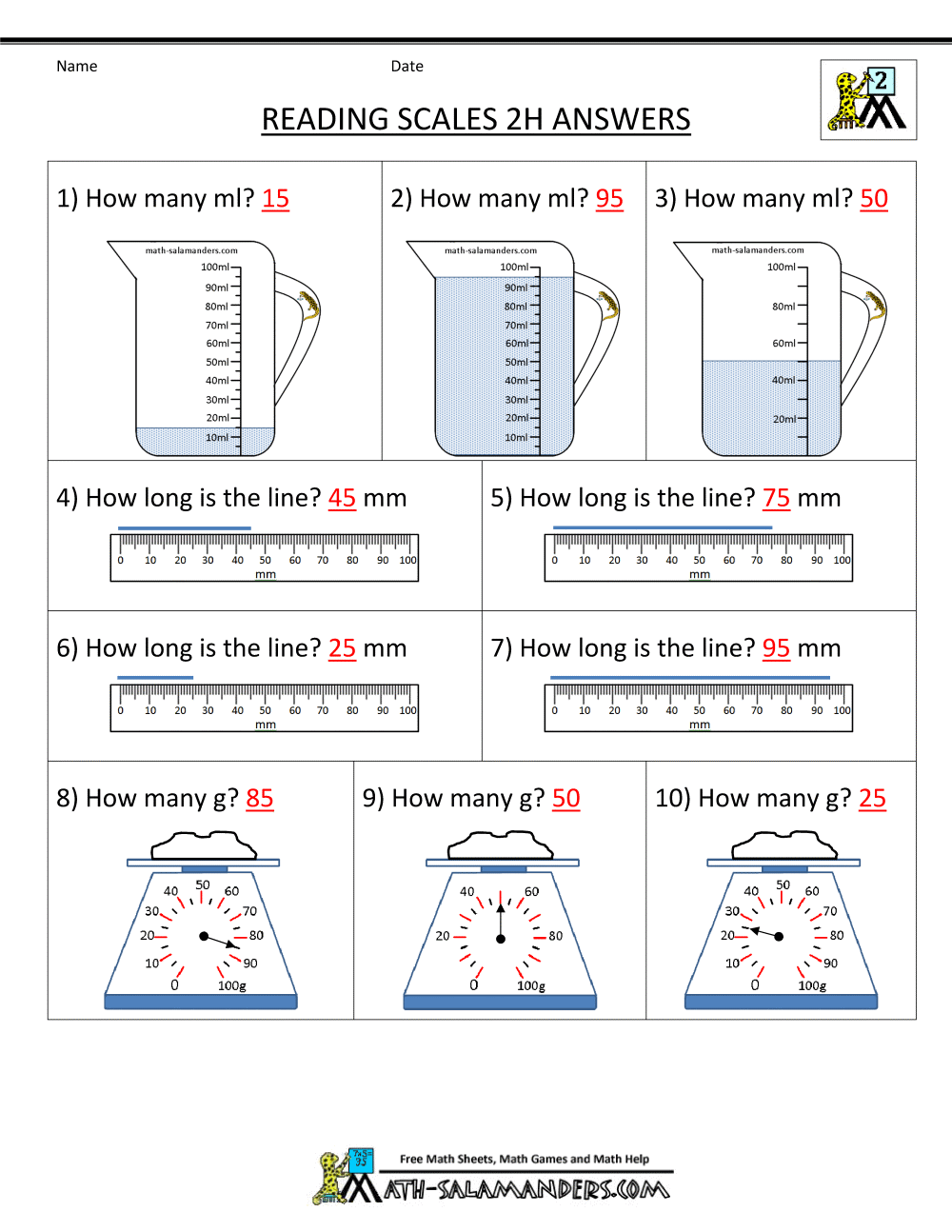 2nd Grade Measurement Worksheets