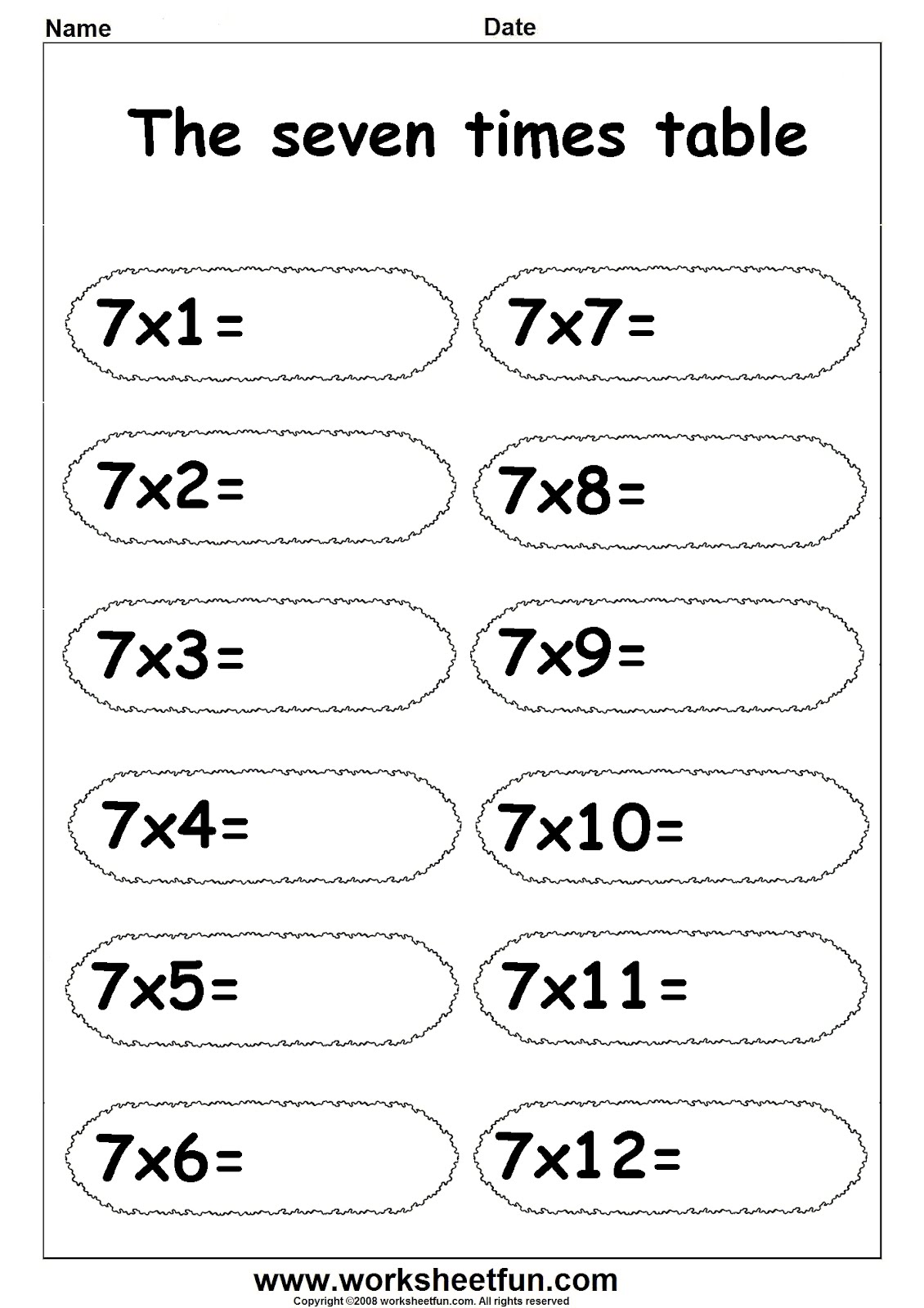 3rd Grade Math Multiplication Times Tables 1's Printable