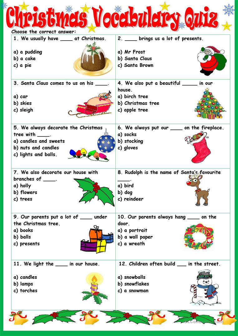 43 Free Esl Christmas Vocabulary Worksheets