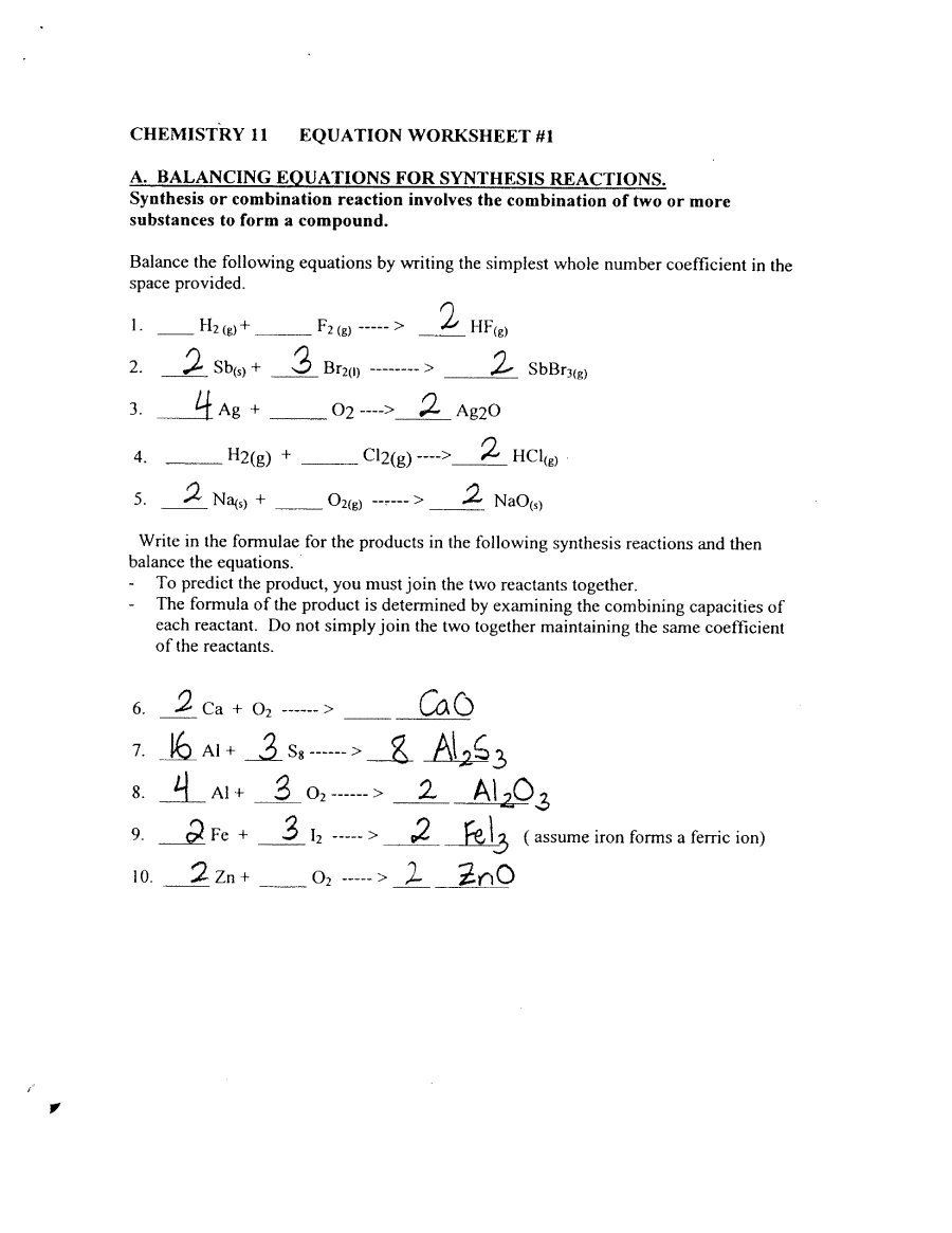 49 Balancing Chemical Equations Worksheets [with Answers]