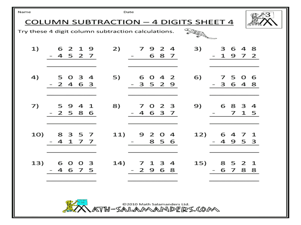 4 Digit Subtraction With Regrouping Worksheets Worksheets For All