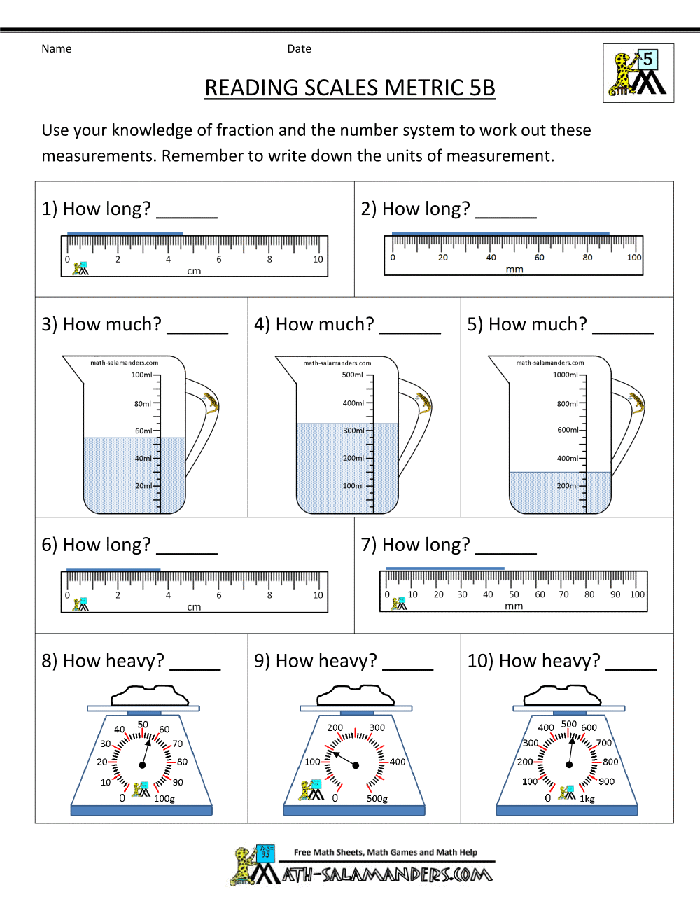 5th Grade Measurement Worksheets
