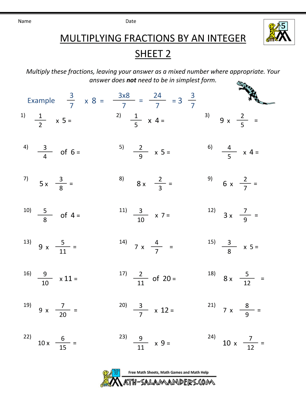 6+ Multiplying Fractions Worksheets