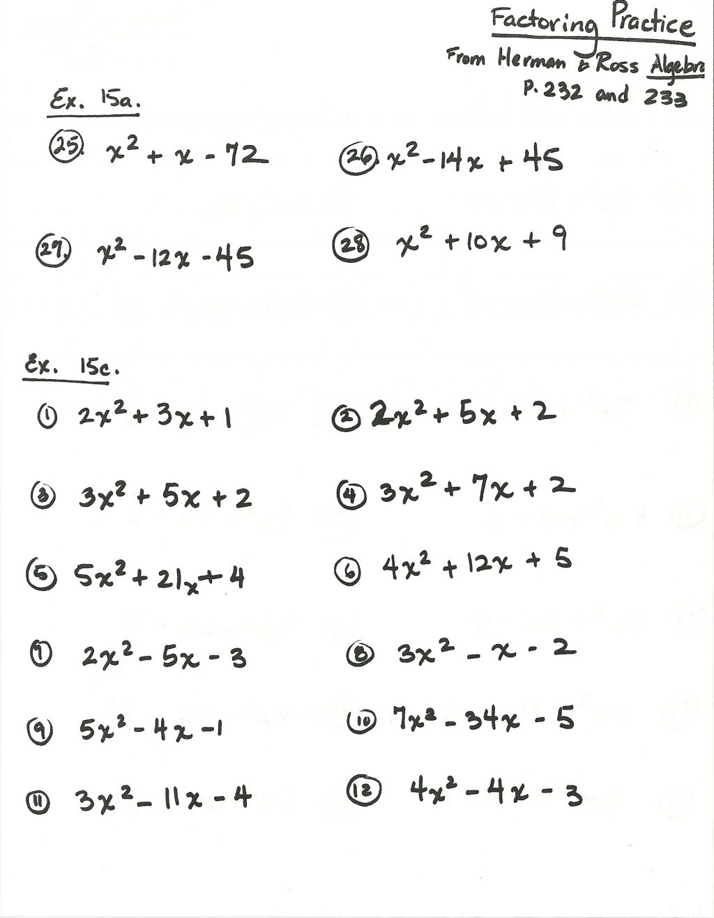 9th Grade Algebra Worksheets