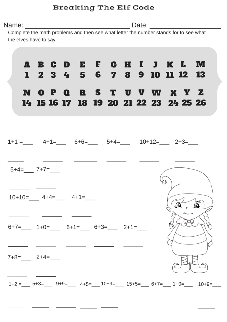 Addition Christmas Code Breaker Worksheet  Break The Elf Code