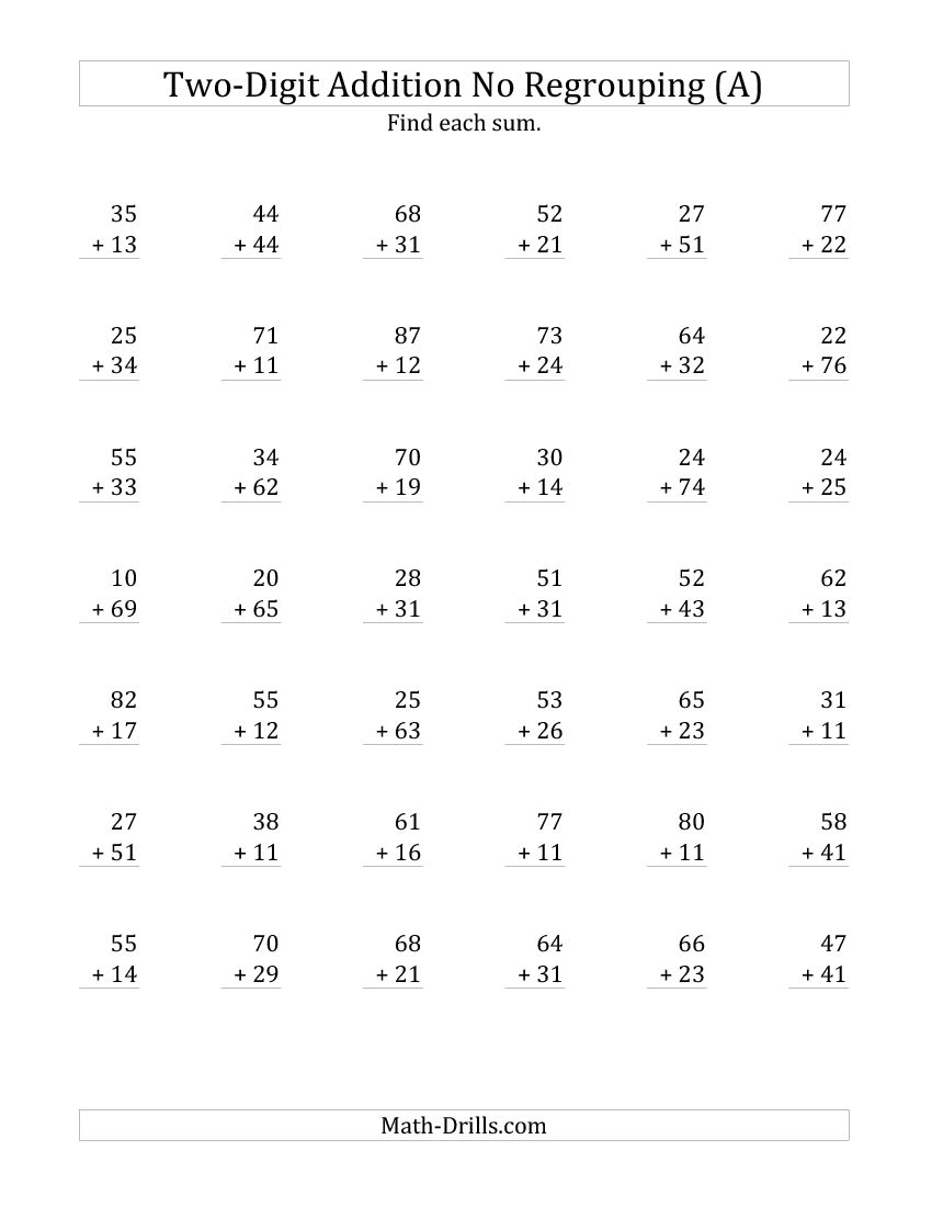 Addition Worksheets No Regrouping Worksheets For All