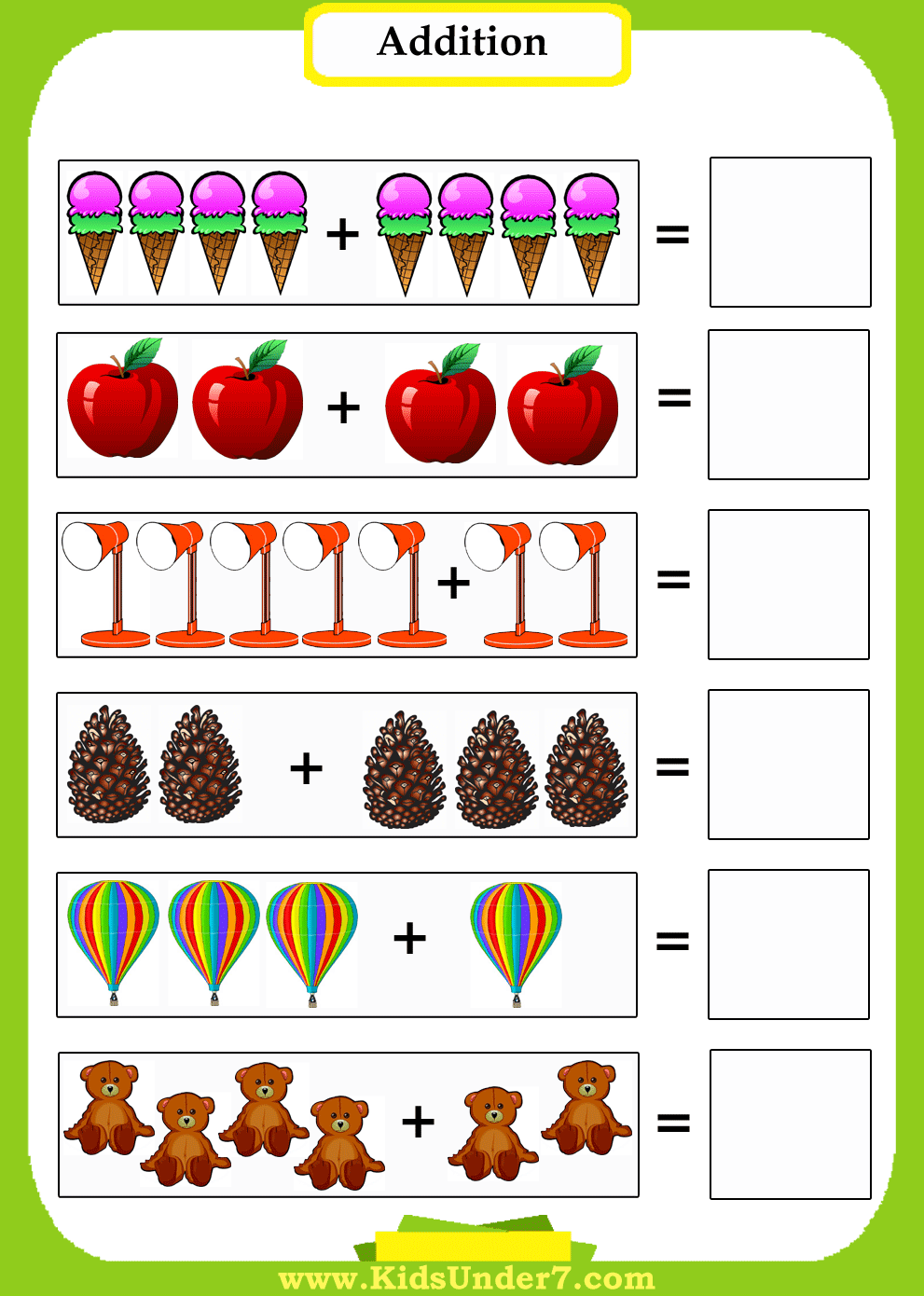 Additions  Additionksheets For Kindergarten With Pictures And