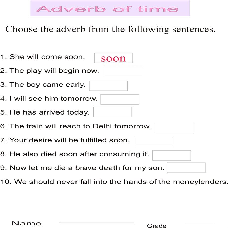 Adverb Of Time Place And Manner Worksheets For Grade 2 Worksheets