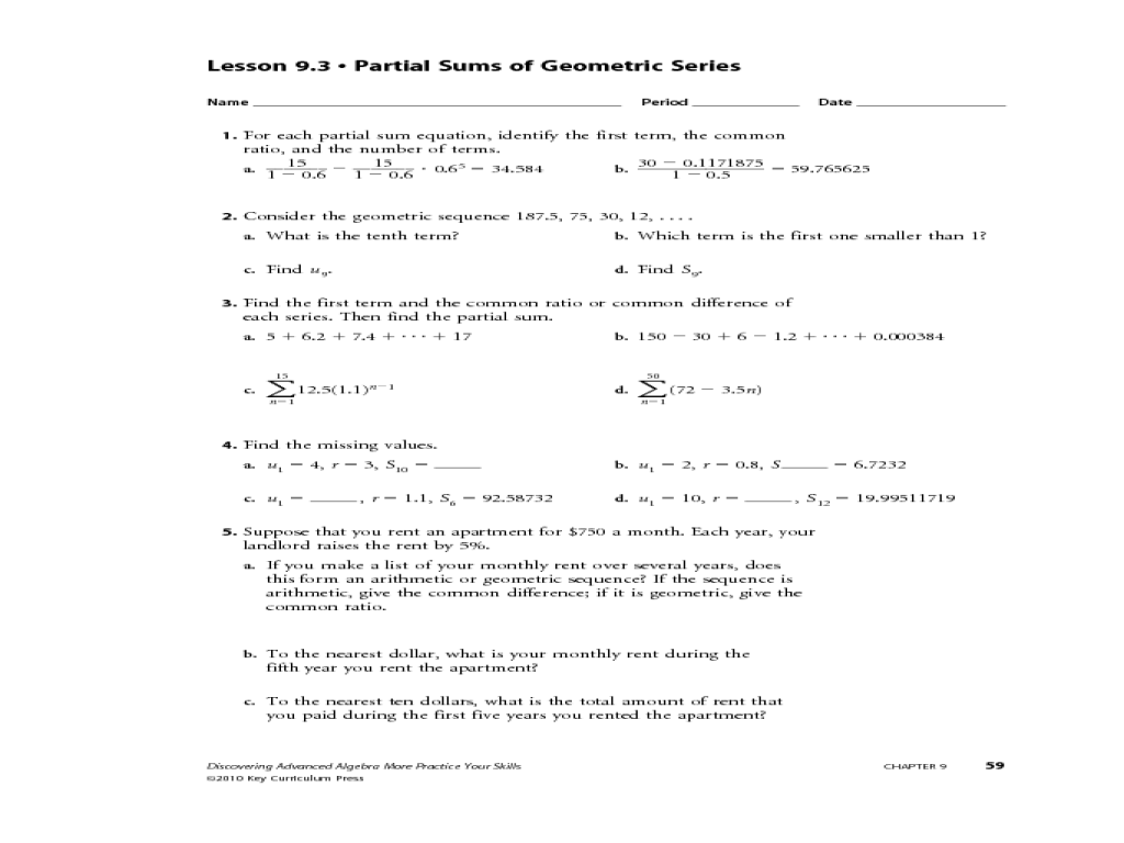 Arithmetic Sequences And Series Worksheets