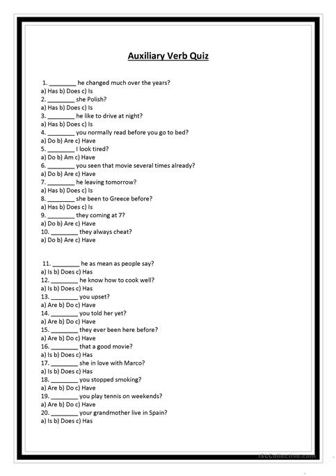 Auxiliary Verbs Worksheet The Best Worksheets Image Collection