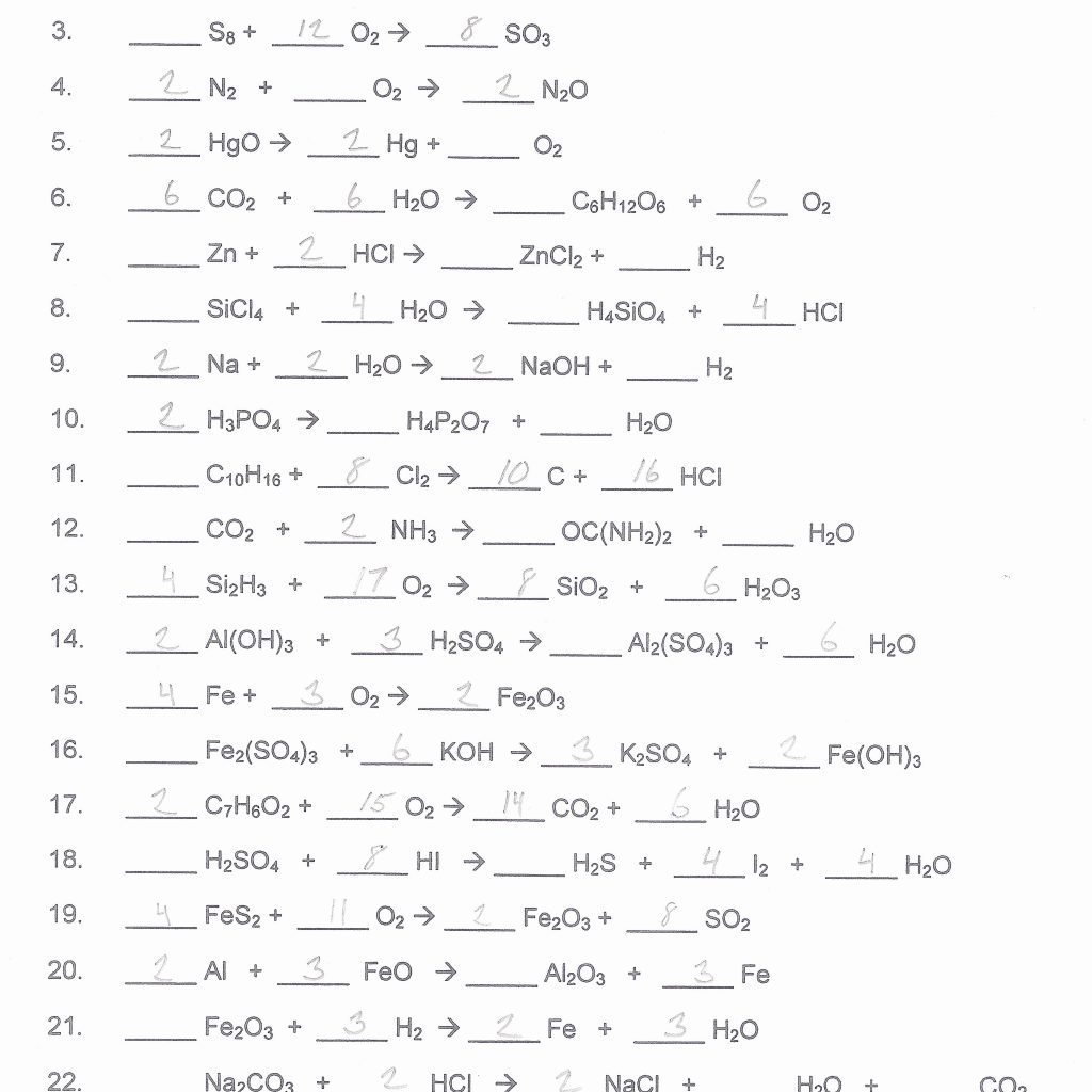 Balancing Equations Worksheet 2 Answers