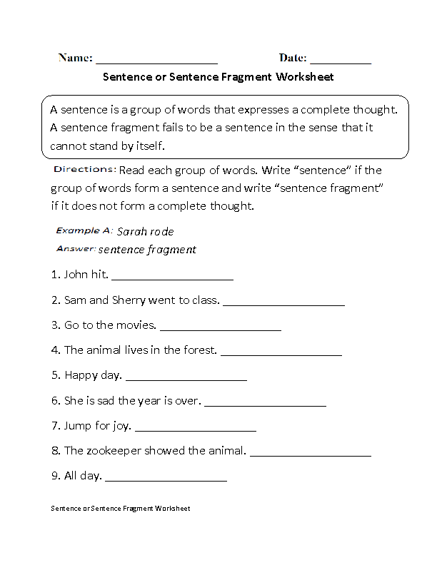 Bunch Ideas Of Fragment Worksheets For High School On Download