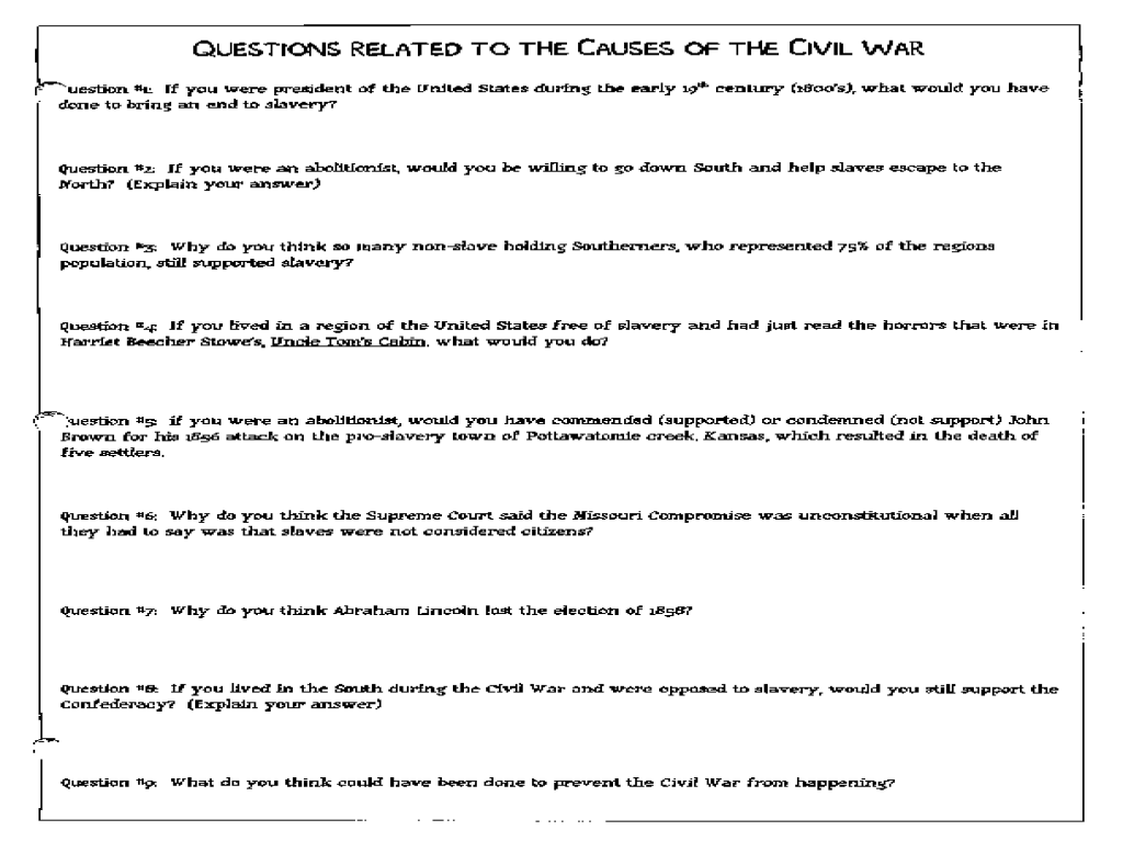 Causes Of Civil War Worksheet Worksheets For All
