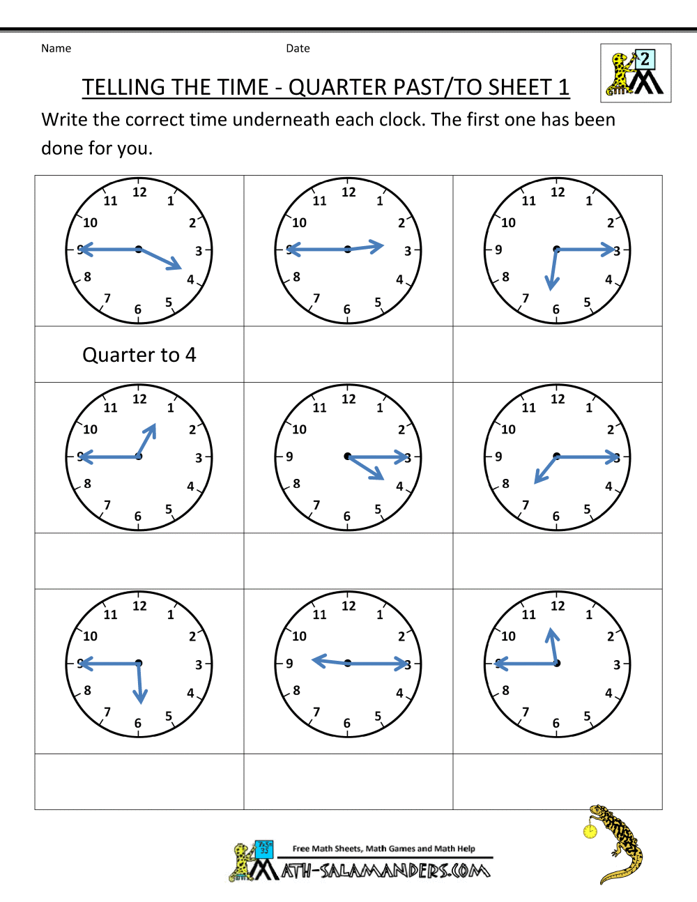 Clock Worksheet