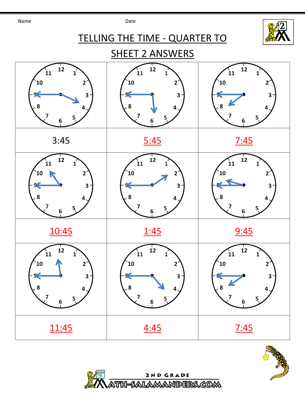 Clock Worksheets Quarter Past And Quarter To