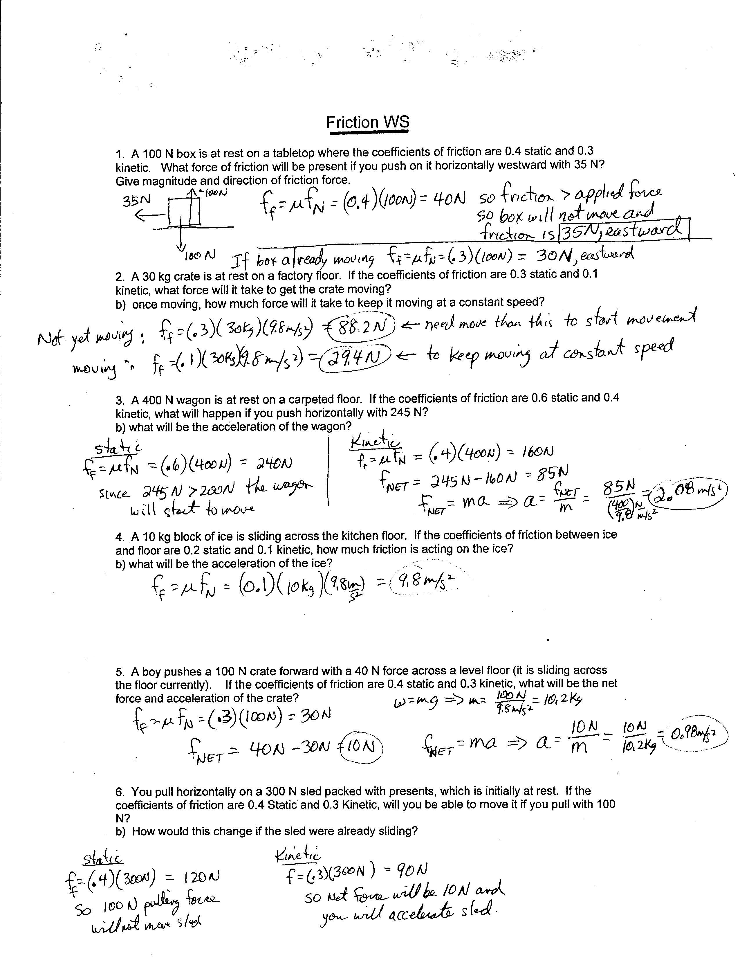 Coefficient Of Friction Worksheet The Best Worksheets Image