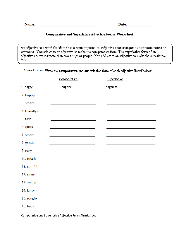 Comparative Adjectives Worksheet Doc