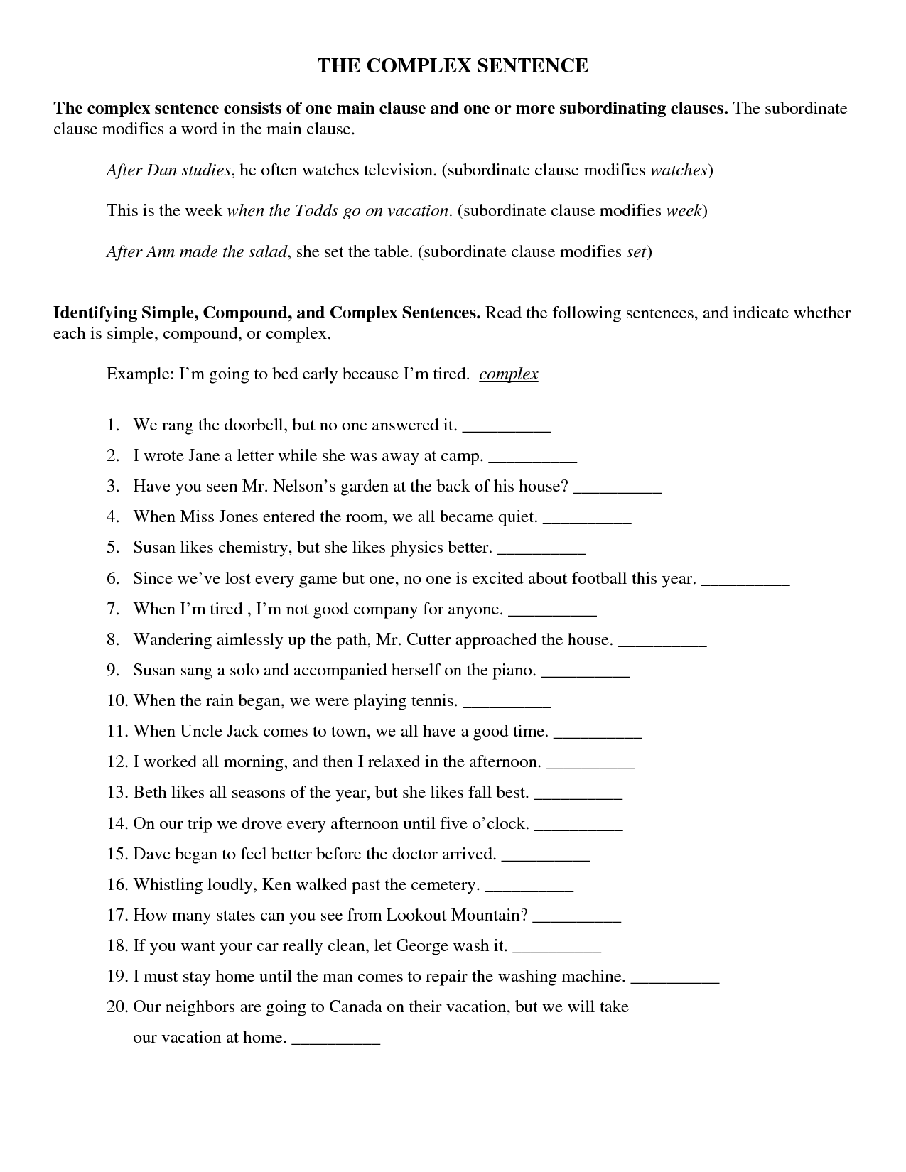 Compound Complex Sentences Worksheets